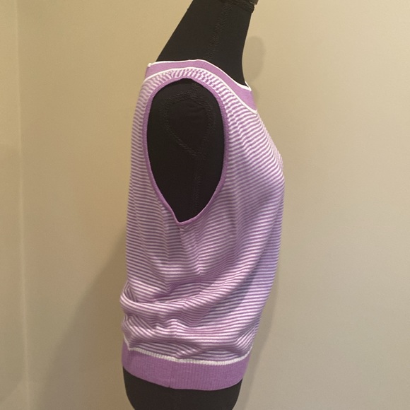 St John knit sleeveless top size M. NWT Lilac (“wisteria”) with cream stripes - Picture 3 of 6